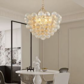 27.5-Inch Gold Pendant Light Chandelier with Threaded Clear Glass Globe Shade â€“ Adjustable Height, Ideal for Living Room, Dining Room, Kitchen (No B