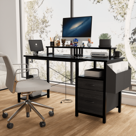 47.3" Computer Desk with power outlet,Monitor Stands,Shelves, Office Desk/Writing Table/Gaming desk With drawers,Large Side Pocket and Hooks