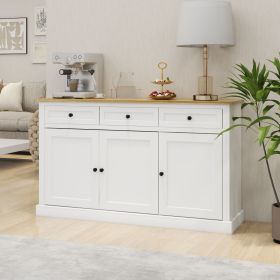 Buffet Cabinet Storage Sideboard Farmhouse Server Bar Wine Cabinet with 3 Drawers & 3 Doors Adjustable Shelves for Dining Living Room Kitchen Cupboard
