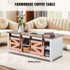 VEVOR 48" Farmhouse Coffee Table, Rectangle Coffee Table with 2 Sliding Barn Doors, 2 Tiers Wooden Rustic Table with Removable Shelves for Living Room