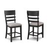 5-Piece Contemporary Dining Set Counter Height Round Table Charcoal Black Gray Finish Upholstered Chairs Wooden Solid Wood Dining Room Kitchen Furnitu