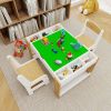 Kids 2 in 1 Play Table & 2 Chairs Set,with 7 Storage Compartments,Compatible with LEGO Building Block,Modern Activity Learning Table Game Furniture-Wh
