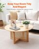 VEVOR Rattan Coffee Table Round Wood Coffee Table Single Tier for Living Room