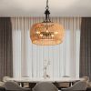 19" Boho Hemp Rope Pendant Light, Hand-Woven Jute Hanging Lamp with Adjustable Chain, Natural Rope Shade Ceiling Light Fixture for Kitchen Island, Din