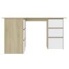 Corner Desk White and Sonoma Oak 57.1"x39.4"x29.9" Engineered Wood