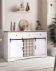Farmhouse Wine Bar Cabinet w/Sliding Barn Door, 54" Kitchen Coffee Bar Cabinet w/Wine & Glass Rack, Storage Shelves, 3 Drawers