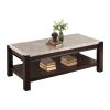 Genuine Marble Top Cocktail Table Dark Cherry Finish Wood Frame Contemporary Living Room Furniture 1pc Coffee Table
