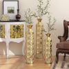 Metal decorative vase High Distress Metal center vase with 3D triangle pattern, set of 3 vases for home decoration 33.5 ", 29.5 ", 25.2 "high, gold