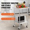 VEVOR Stainless Steel Work Table 24 x 24 x 38 Inch, with 4 Wheels, 3 Adjustable Height Levels