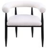 2pc Set Modern U-shaped Backrest Arms Dining Armchairs Black Textured Boucle Upholstered Back Dining Room Kitchen Furniture White Black