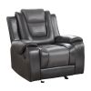 Modern Luxury Chair Glider Reclining 1pc Formal Living Room Furniture Premium Faux Leather Upholstery Comfortable Two-Tone Gray Finish