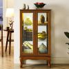Curio Cabinet Lighted Curio Diapaly Cabinet with Adjustable Shelves and Mirrored Back Panel, Tempered Glass Doors (Oak, 3 Tier)