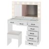 Vanity Desk Set with Large Lighted Mirror and Powre Outlet, Glass Top Makeup Vanity with 7 Drawers, Vanity Table with 12 LED Lights, 3 Lighting Color