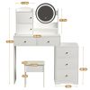Fashion Vanity Desk with Mirror and Lights for Makeup and Cushioned Chair
