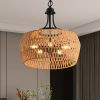 19" Boho Hemp Rope Pendant Light, Hand-Woven Jute Hanging Lamp with Adjustable Chain, Natural Rope Shade Ceiling Light Fixture for Kitchen Island, Din