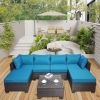 7 Pieces Outdoor Patio Sectional Sofa Couch, Silver Gray PE Wicker Furniture Conversation Sets with Washable Cushions & Glass Coffee Table for Garden
