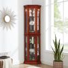 Corner Curio Cabinet with Lights, Adjustable Tempered Glass Shelves, Mirrored Back, Display Cabinet,Walnut (E26 light bulb not included)