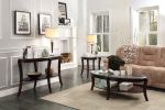 Rich Espresso Finish 1pc Cocktail Table with Glass Inserted Top Curve Legs Lower Display Shelf Stylish Living Room Furniture Coffee Table