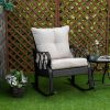 Outsunny Outdoor Wicker Rocking Chair with Padded Cushions, Aluminum Furniture Rattan Porch Rocker Chair w/ Armrest for Garden, Patio, and Backyard, K