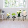 4-Pack Matte Black Round Plant Stands with Floral Design - Durable Metal Flower Pot Holders for Indoor Home Garden Decor