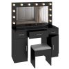 Vanity Desk Set with Large Lighted Mirror and Powre Outlet, Glass Top Makeup Vanity with 3 Drawers and 2 Cabinets, Vanity Table with 12 LED Lights, 3