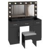 Vanity Desk Set with Large Lighted Mirror and Powre Outlet, Glass Top Makeup Vanity with 3 Drawers and 2 Cabinets, Vanity Table with 12 LED Lights, 3