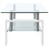 Coffee Table White and Transparent 37.4"x21.7"x15.7" Tempered Glass