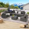 6 Pieces Patio Furniture Set,Outdoor Woven Sectional L- Shaped Patio Furniture