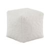 Modern Square Pouf Off-White Faux Fur Fabric Upholstered Ottoman, Footstool, Non-Slip Floor Pouf, Bean Bag Chair, 1pc Sitting Pouf