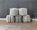 Modern Pouf Black and White Striped Fabric Upholstered Ottoman, Non-Slip Floor Pouf, Bean Bag Chair, 1pc Sitting Pouf