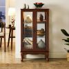 Curio Cabinet Lighted Curio Diapaly Cabinet with Adjustable Shelves and Mirrored Back Panel, Tempered Glass Doors (Walnut, 3 Tier)