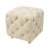 Beige Modern Velvet Upholstered Ottoman, Exquisite Small End Table, Soft Foot Stool,Dressing Makeup Chair, Comfortable Seat for Living Room, Bedroom