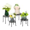 4-Pack Matte Black Round Plant Stands with Floral Design - Durable Metal Flower Pot Holders for Indoor Home Garden Decor