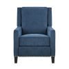 Modern Home Furniture Reclining Chair 1pc Blue Textured Fabric Upholstered Nailhead Trim Solid Wood Frame Self-Reclining Motion Chair