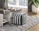 Modern Pouf Black and White Striped Fabric Upholstered Ottoman, Non-Slip Floor Pouf, Bean Bag Chair, 1pc Sitting Pouf