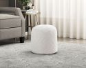 Modern Pouf Off-White Faux Fur Fabric Upholstered Ottoman, Footstool, Non-Slip Floor Pouf, Bean Bag Chair, 1pc Sitting Pouf
