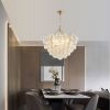 27.5-Inch Gold Pendant Light Chandelier with Threaded Clear Glass Globe Shade â€“ Adjustable Height, Ideal for Living Room, Dining Room, Kitchen (No B