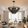 Rustic 5-Tier Black Hemp Rope Chandelier with 8 E12 Sockets, UL Listed Hardwired Pendant Light, Boho Farmhouse Ceiling Fixture for Dining Room, Kitche