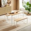 Industrial Dining Table Set with 2 Benches, Kitchen Counter Table for Breakfast, Living Room & Party Room, Natural & White, 43.3"L x 23.6"W x 29.9"H