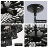 Rustic 5-Tier Black Hemp Rope Chandelier with 8 E12 Sockets, UL Listed Hardwired Pendant Light, Boho Farmhouse Ceiling Fixture for Dining Room, Kitche