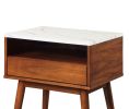 Walnut Finish 1pc End Table with Faux Marble and Drawer Shelf Living Room Furniture Side Table