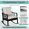 Outsunny Outdoor Wicker Rocking Chair with Padded Cushions, Aluminum Furniture Rattan Porch Rocker Chair w/ Armrest for Garden, Patio, and Backyard, K