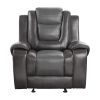 Modern Luxury Chair Glider Reclining 1pc Formal Living Room Furniture Premium Faux Leather Upholstery Comfortable Two-Tone Gray Finish