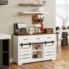 53" Farmhouse Sideboard Buffet Storage Cabinet with 3 Drawers, 2 Sliding Barn Doors, 2 Adjustable Shelves, Coffee Bar Cabinet for Kitchen, Living Room