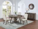 Traditional Formal 5pc Dining Set Round Table 4x Side Chairs Pedestal Base Oak Finish Table nailhead Trim Upholstered Cushion Dining Room Furniture