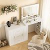 59" Makeup Vanity Desk with Mirror, Vanity Mirror with Lights, Dressing Table with 3 Drawers and 2 Cabinets, Vanity Table with Storage Shelves for Bed