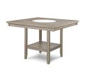6pc Dining Set Contemporary Farmhouse Style Counter Height w 20-Inch White Faux Marble Lazy Susan All Tan / Beige Gray Finish Upholstered Chairs Bench
