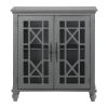 Antique Grey Accent Chest 1pc Classic Storage Cabinet Shelves Glass Inlay Doors Wooden Traditional Design Furniture