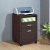 Home office desk with modesty panel and detached file cabinet on locking wheels with two drawers file drawer cubby shelf metal bar handle Red Cocoa co
