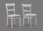 Rustic Farmhouse Transitional 5-Piece Dining Set Rectangular Table Linen Look Fabric Upholstered Chair Seat Wooden Dining Room Furniture White/Gray Dr